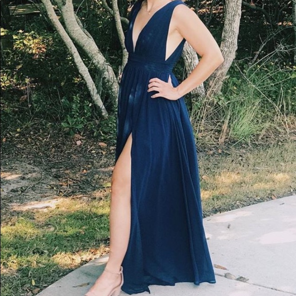 Lulu’s Navy Blue Heavenly Hues Maxi Dress - Small